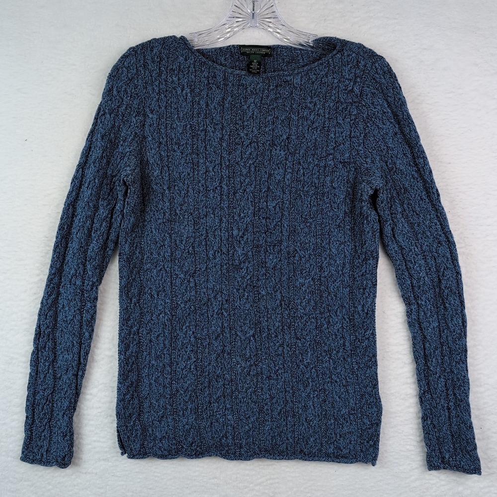 Lauren Jean Co Ralph‎ Lauren Women Medium Roll Boat Neck Cable Knit Blue Sweater